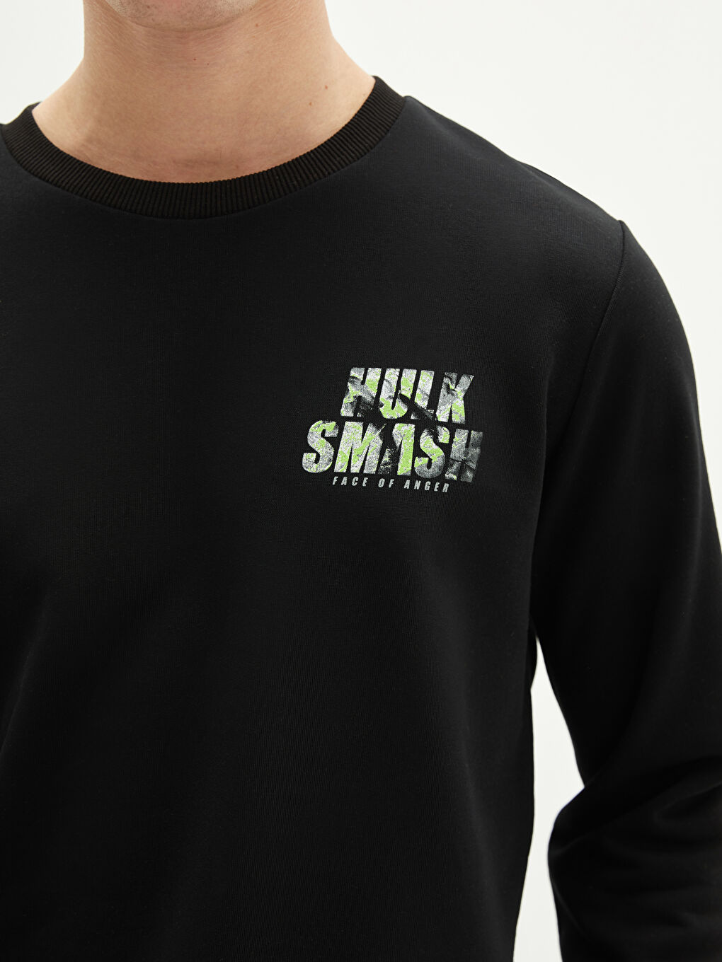 Siyah Bisiklet Yaka Hulk Baskılı Uzun Kollu Erkek Kalın Sweatshirt-3