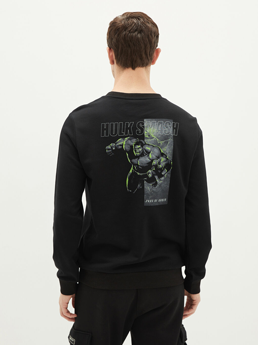 Siyah Bisiklet Yaka Hulk Baskılı Uzun Kollu Erkek Kalın Sweatshirt-4