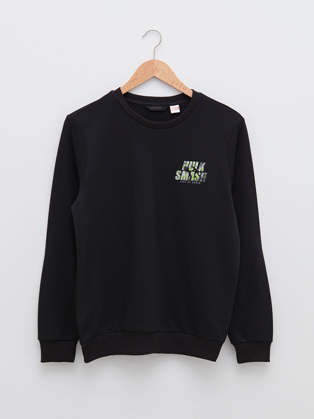 Siyah Bisiklet Yaka Hulk Baskılı Uzun Kollu Erkek Kalın Sweatshirt-5