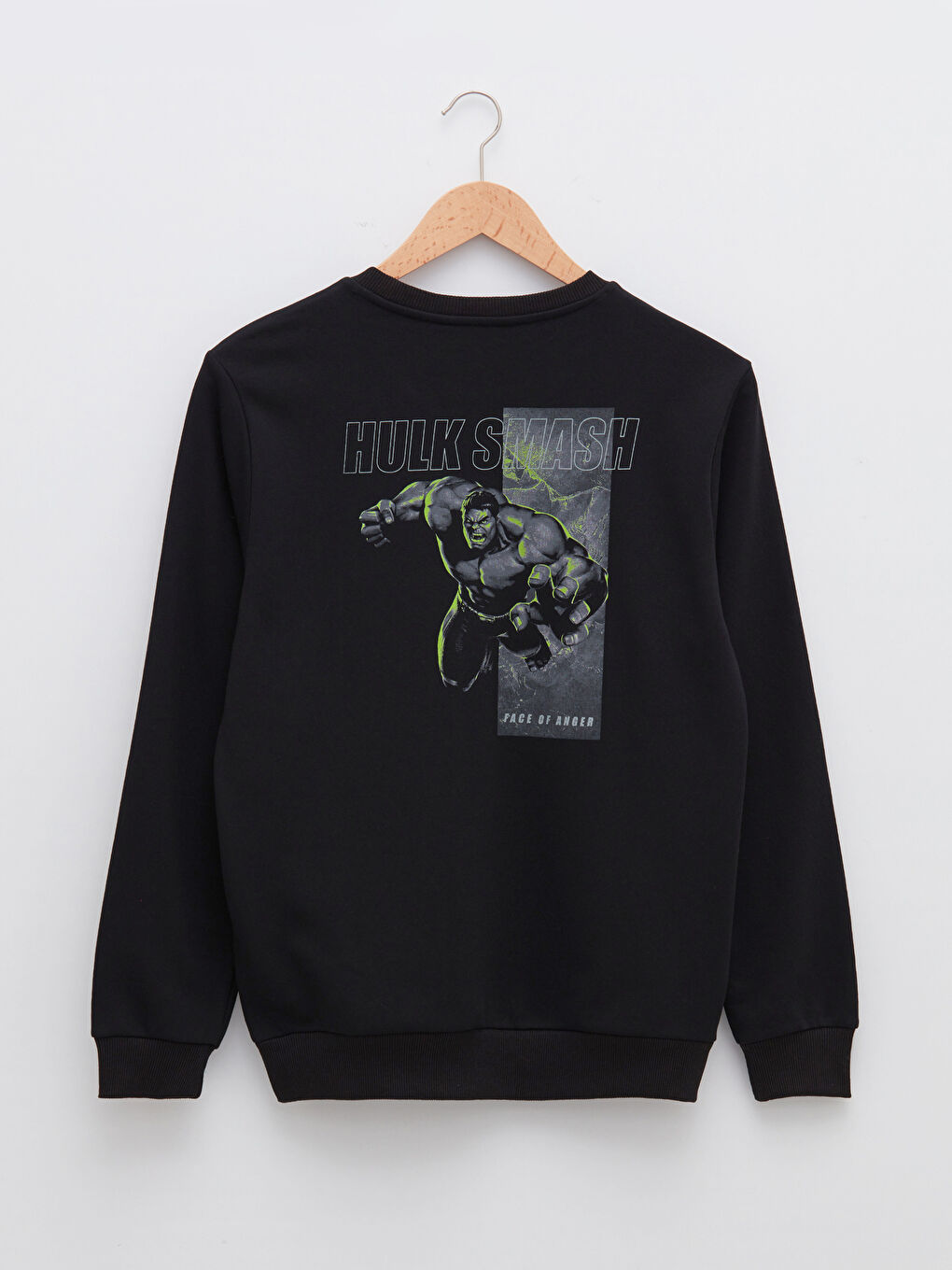 Siyah Bisiklet Yaka Hulk Baskılı Uzun Kollu Erkek Kalın Sweatshirt-6
