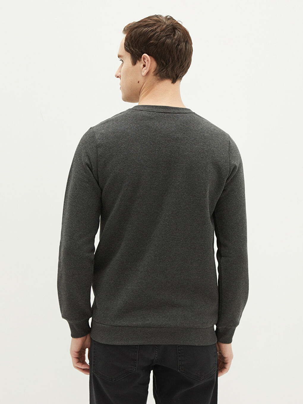 Antrasit Bisiklet Yaka Uzun Kollu Mickey Mouse Baskılı Erkek Kalın Sweatshirt-4