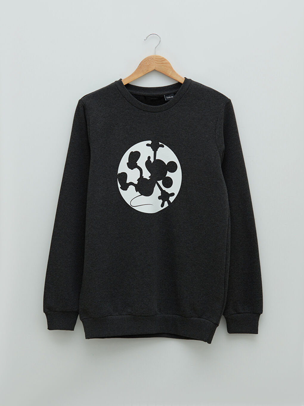 Antrasit Bisiklet Yaka Uzun Kollu Mickey Mouse Baskılı Erkek Kalın Sweatshirt-5
