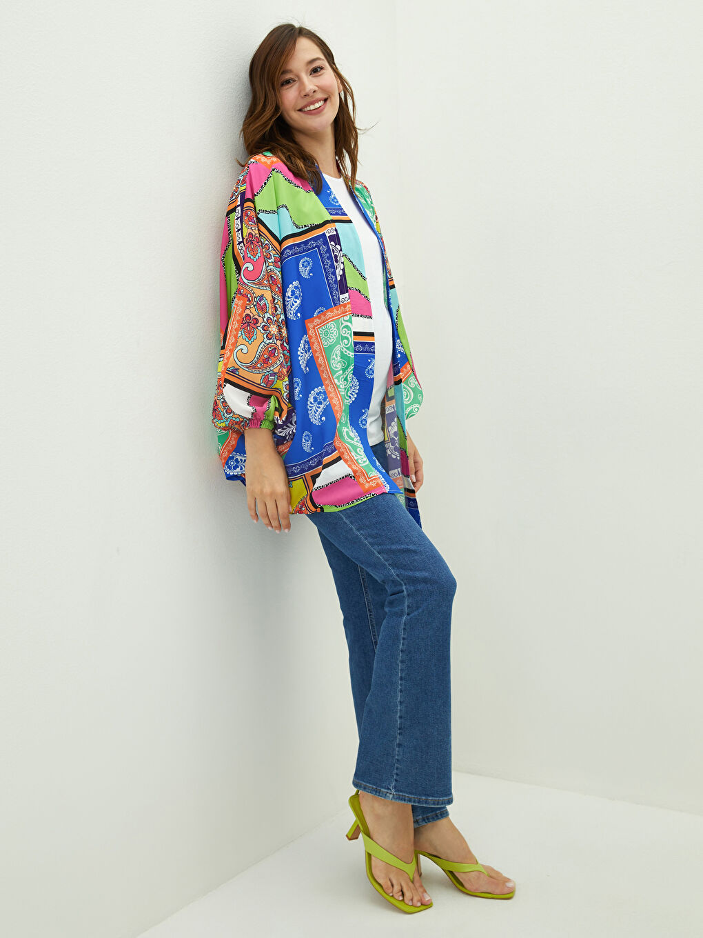 LCWAIKIKI Maternity V-Neck Patterned Long Sleeve Maternity Kimono -W1HQ93Z8-LQQ