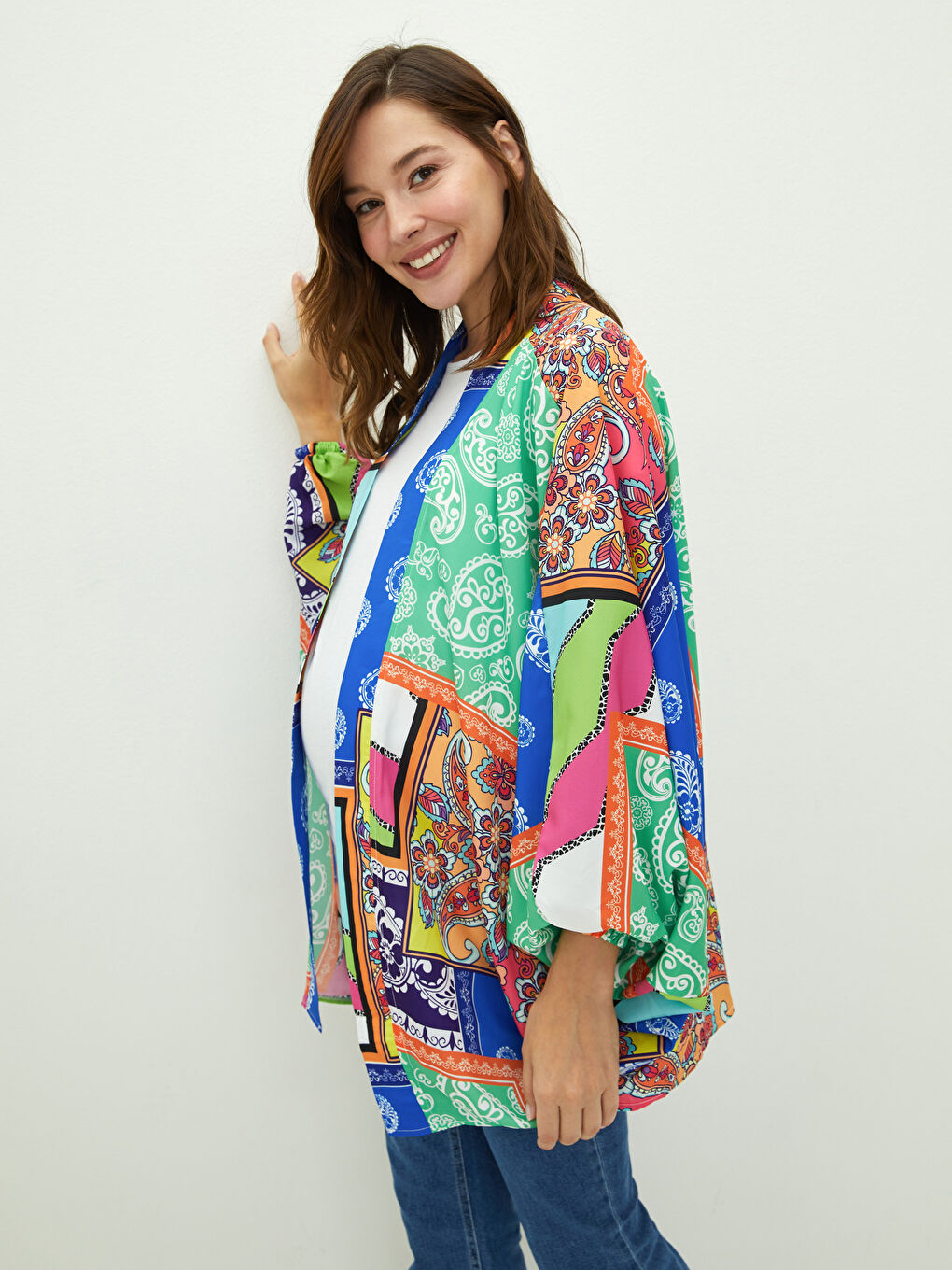 LCWAIKIKI Maternity V-Neck Patterned Long Sleeve Maternity Kimono -W1HQ93Z8-LQQ