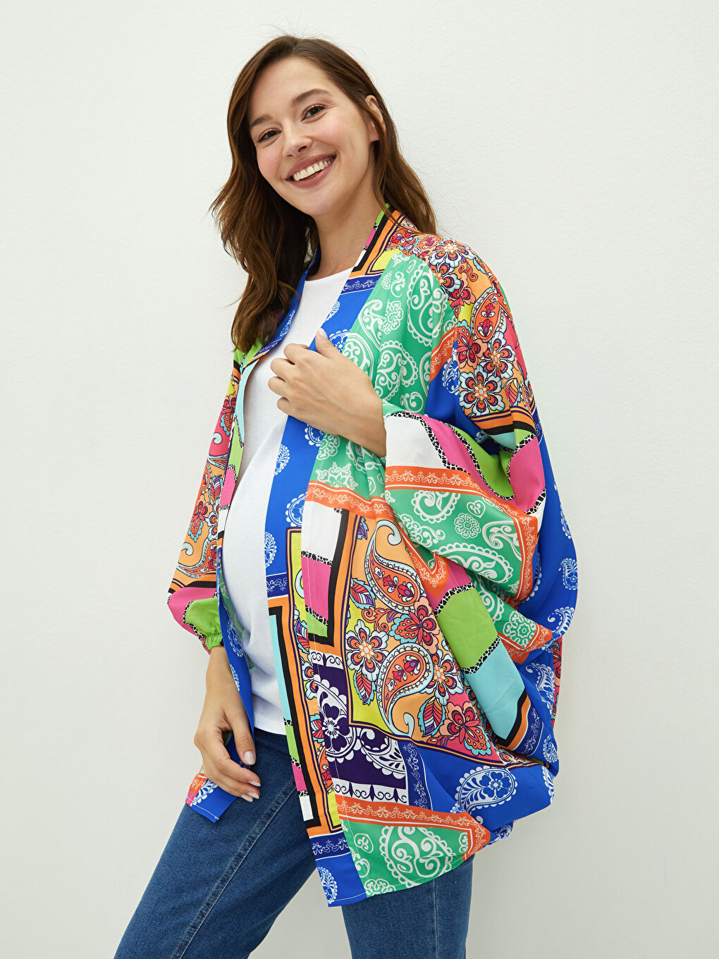 LCWAIKIKI Maternity V-Neck Patterned Long Sleeve Maternity Kimono -W1HQ93Z8-LQQ