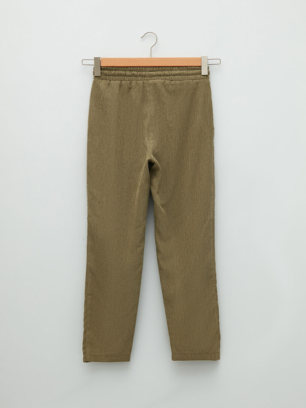 Haki Beli Lastikli Rahat Kalıp Düz Kadife Kadın Pantolon-6