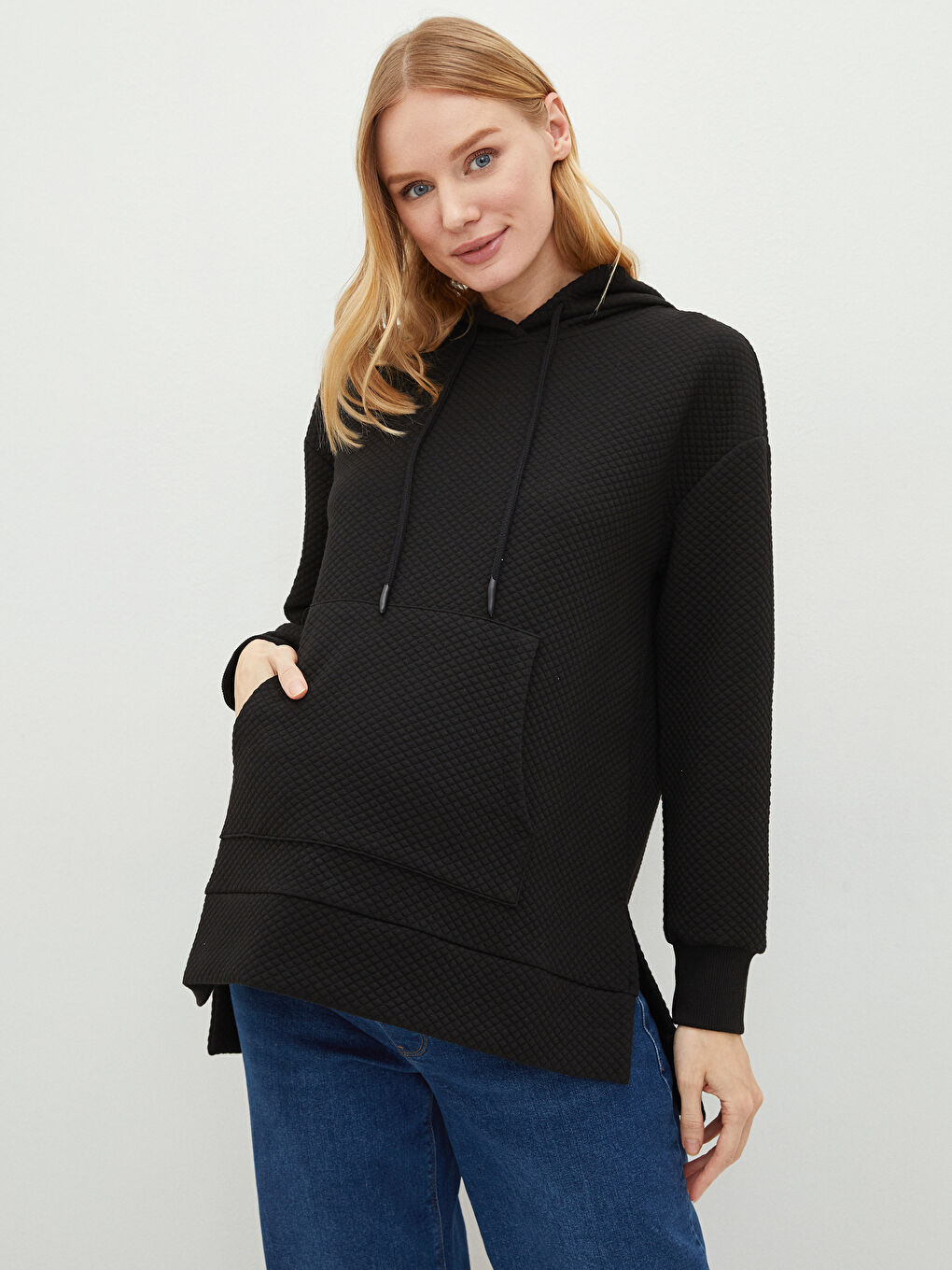 LCWAIKIKI Maternity Yeni Siyah Kendinden Desenli Uzun Kollu Hamile Hoodie