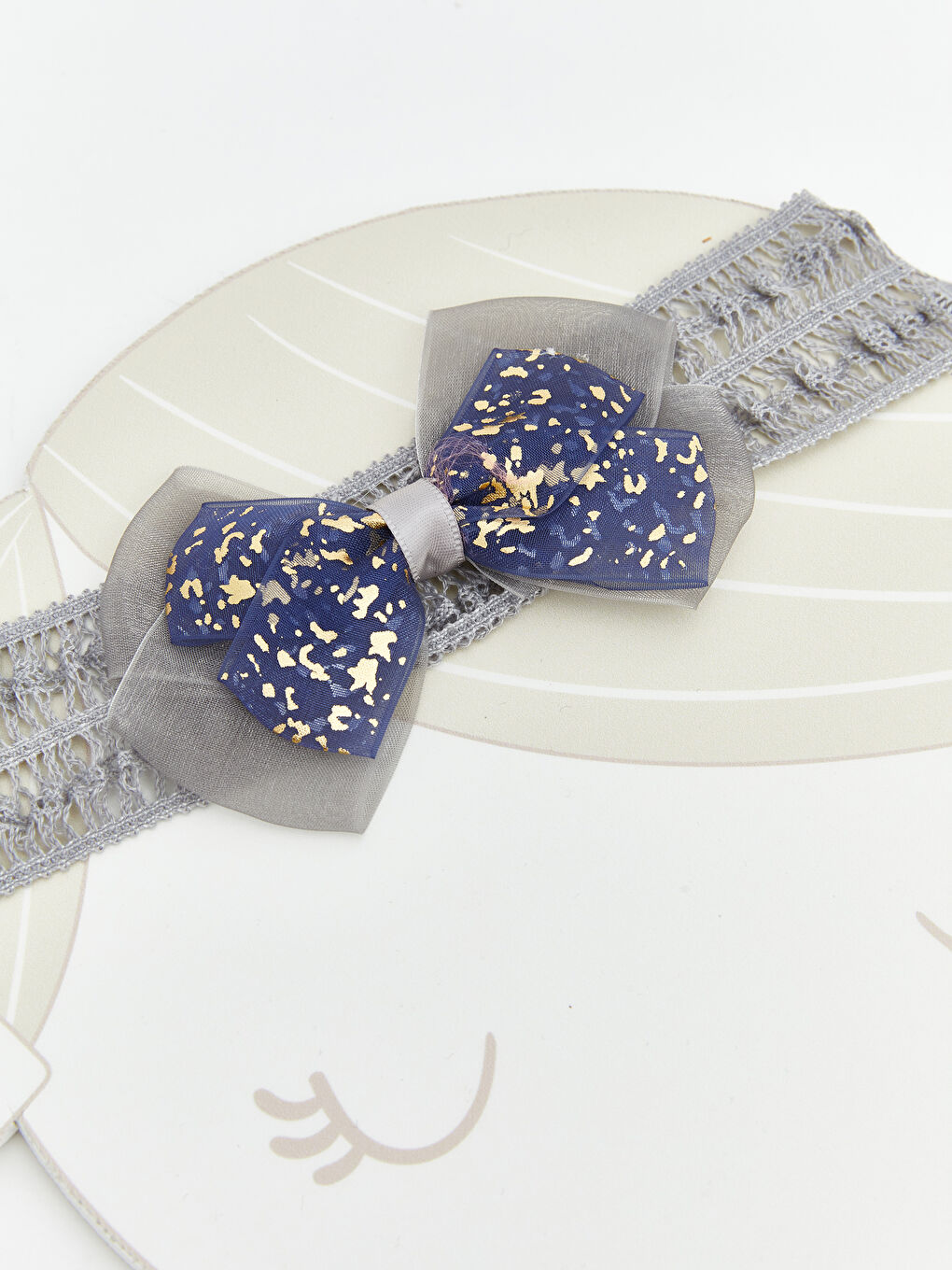 Lacivert Fiyonk Desenli Kız Bebek Saç Bandı-1