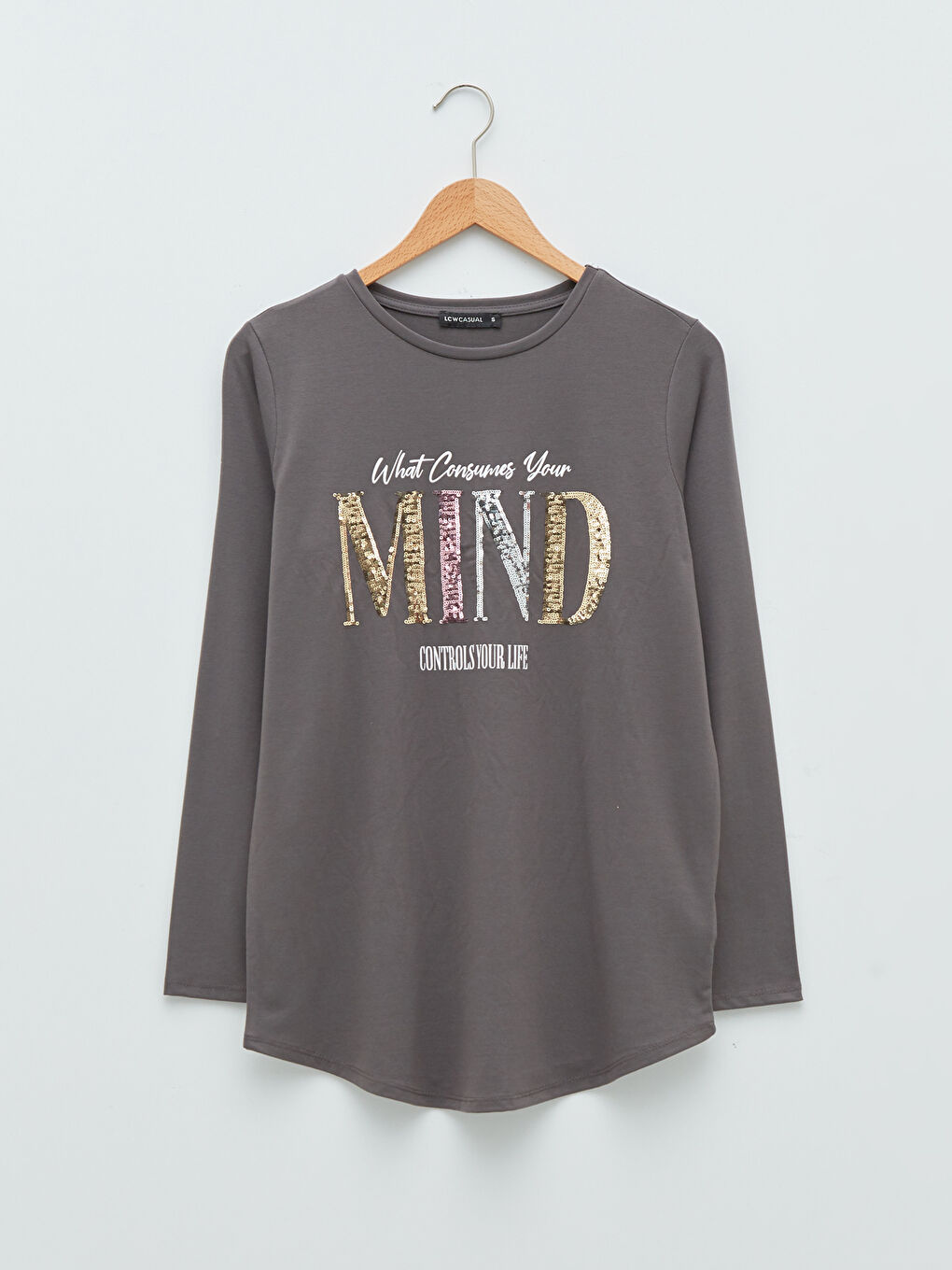 Crew Neck Slogan Printed Long Sleeve Women's T-shirt-5