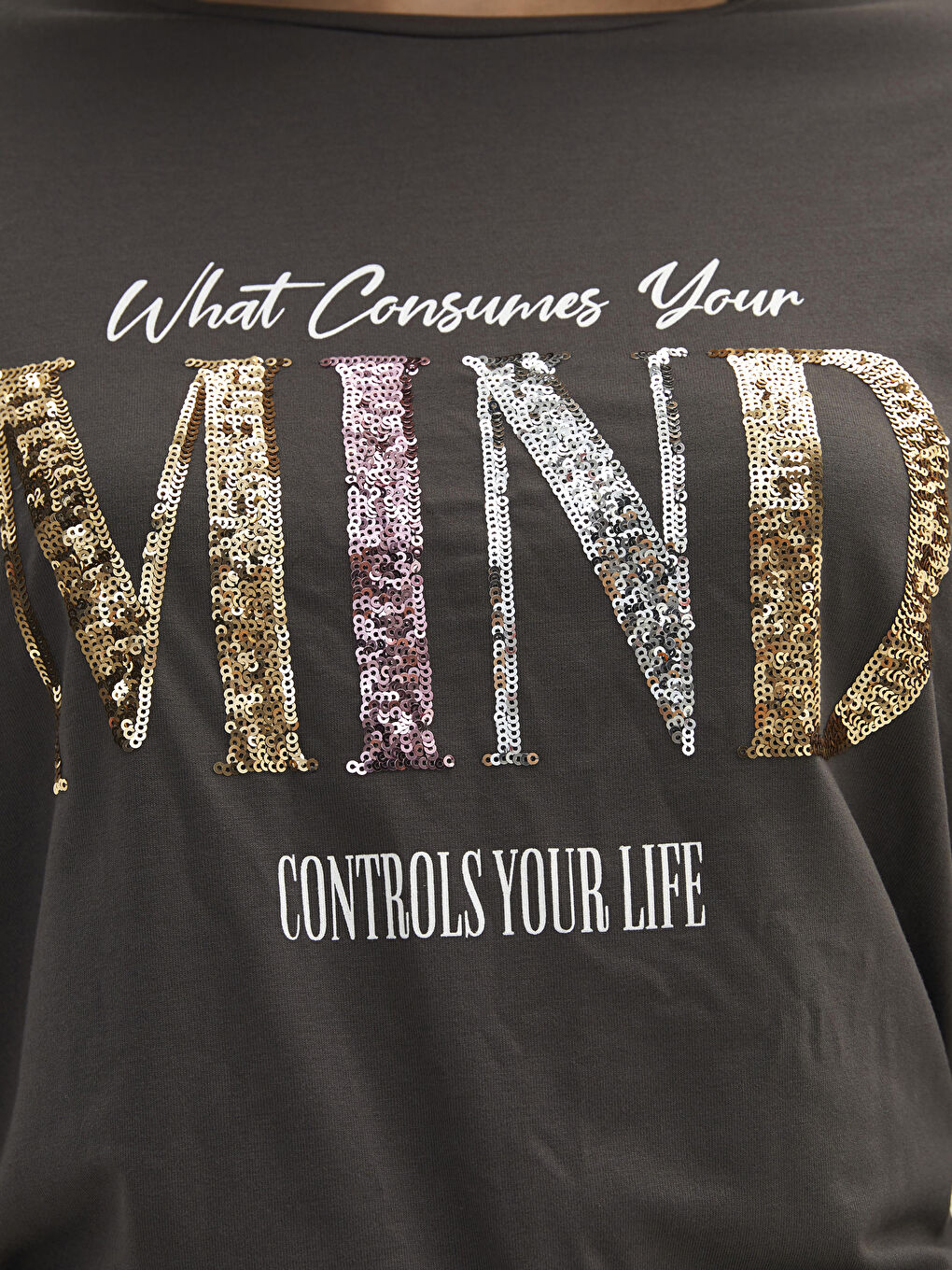 Crew Neck Slogan Printed Long Sleeve Women's T-shirt-3