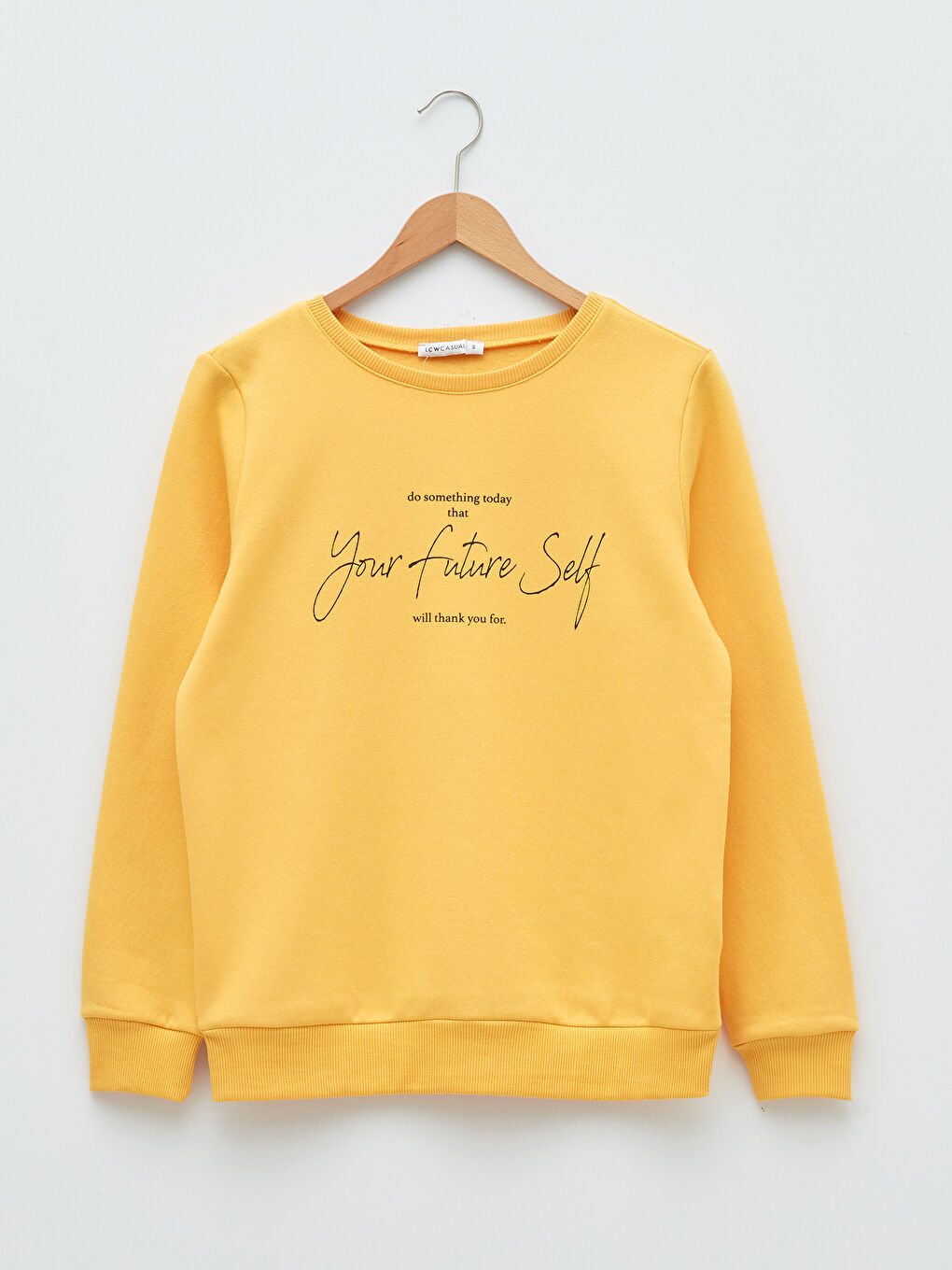 Turuncu Bisiklet Yaka Slogan Baskılı Kadın Kalın Sweatshirt-5