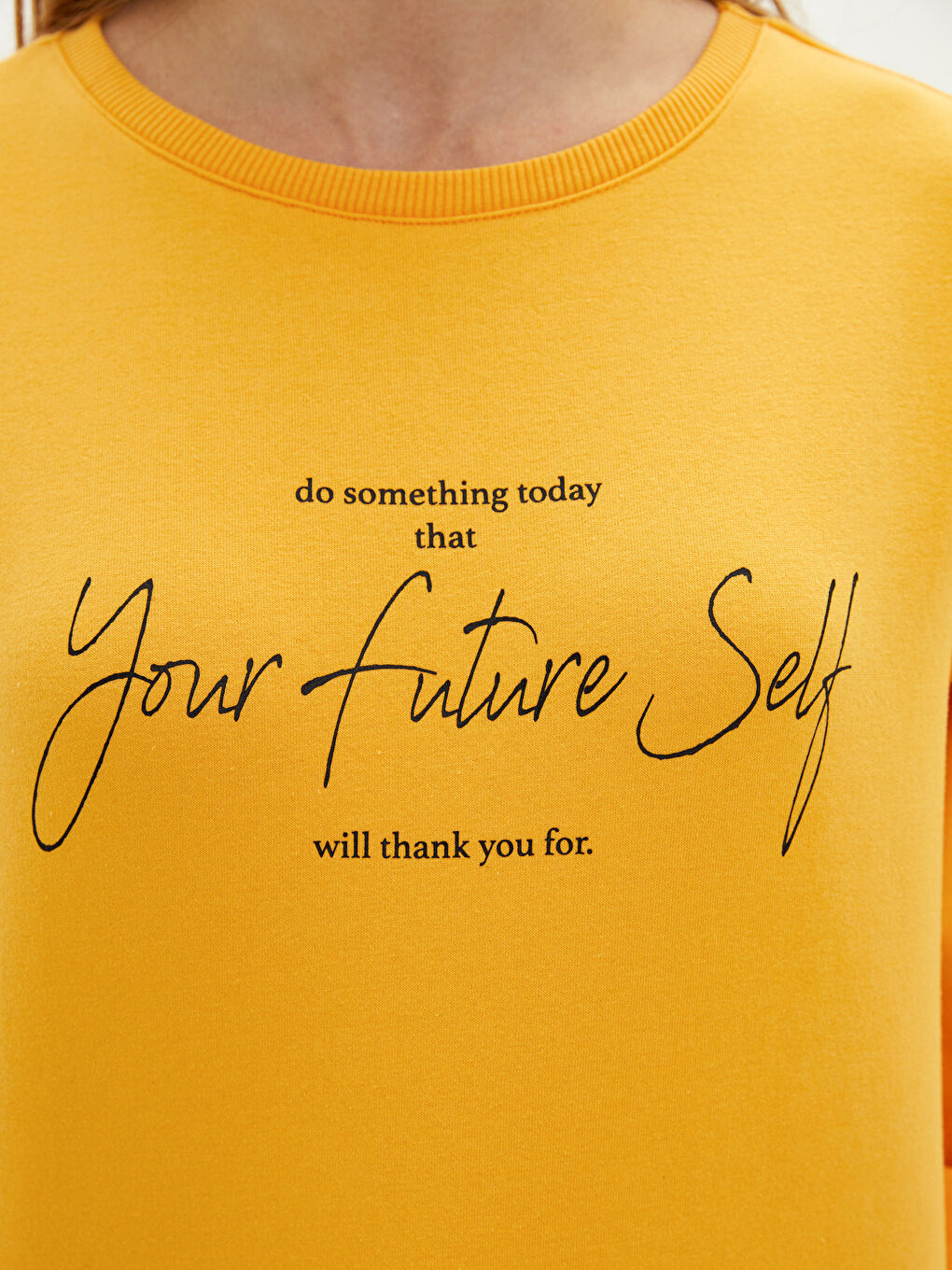 Turuncu Bisiklet Yaka Slogan Baskılı Kadın Kalın Sweatshirt-3