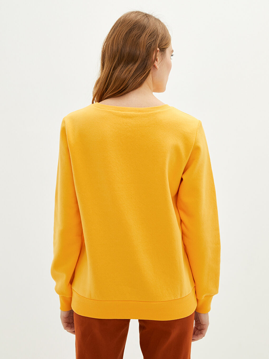 Turuncu Bisiklet Yaka Slogan Baskılı Kadın Kalın Sweatshirt-4