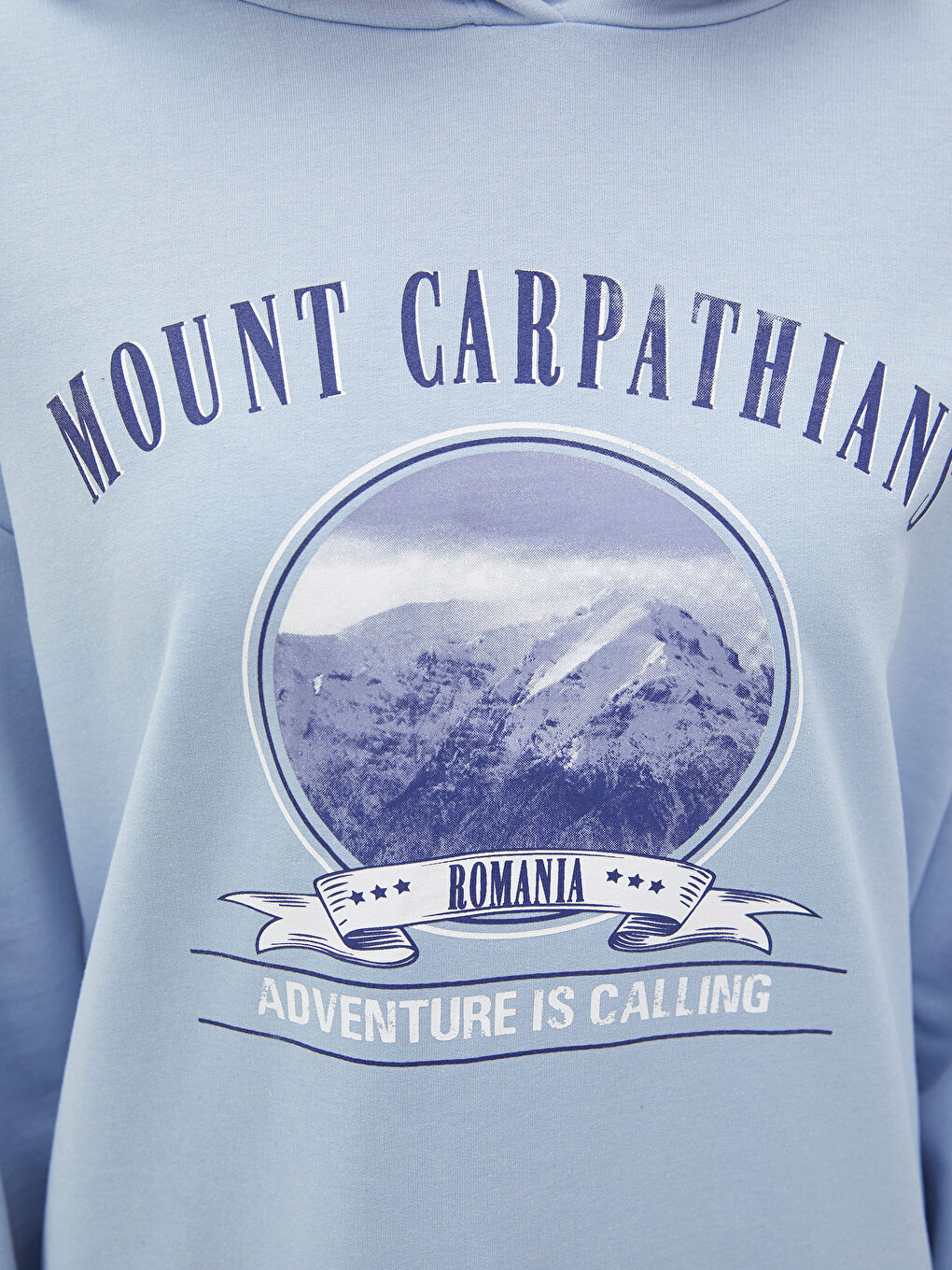 Mavi Kapüşonlu Baskılı Uzun Kollu Kadın Sweatshirt-2