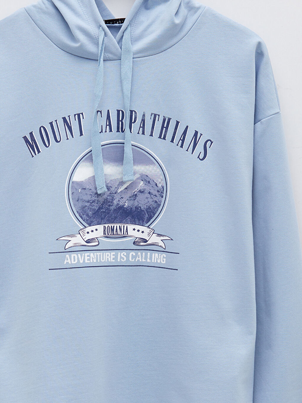 Mavi Kapüşonlu Baskılı Uzun Kollu Kadın Sweatshirt-6