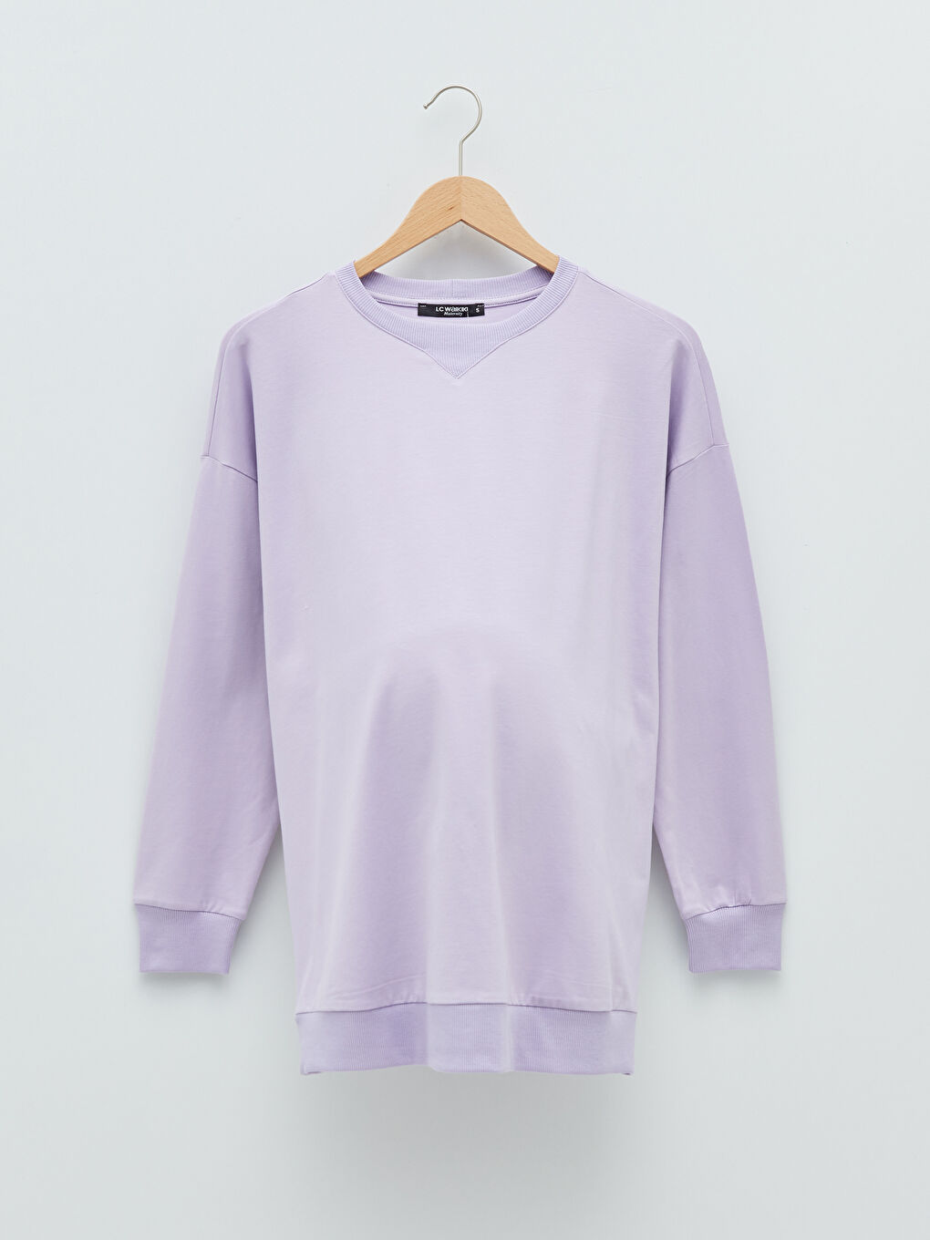 Свитшот для беременных с круглым вырезом и однотонным дизайном-5