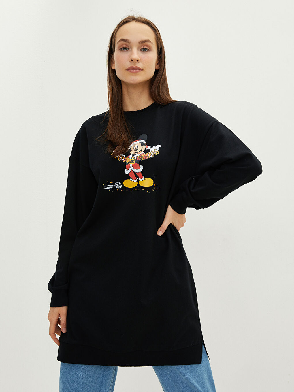 LCW Modest Crew Neck Mickey Mouse Printed Women's Sweatshirt Tunic -W1HS05Z8-RQN