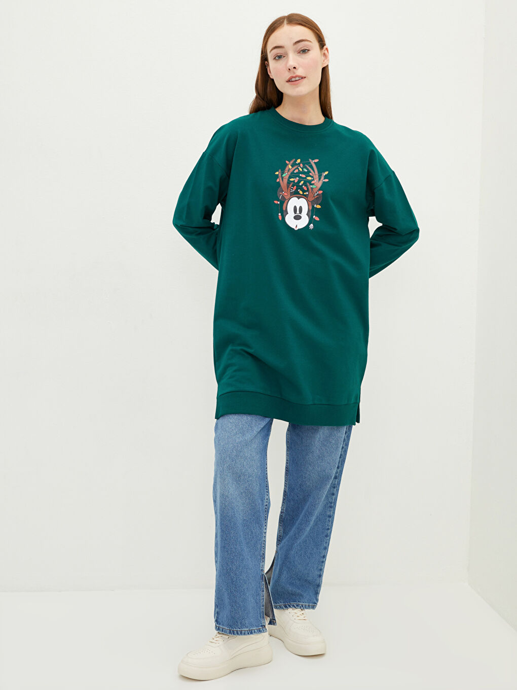 Crew Neck Mickey Mouse Printed Women's Sweatshirt Tunic-1
