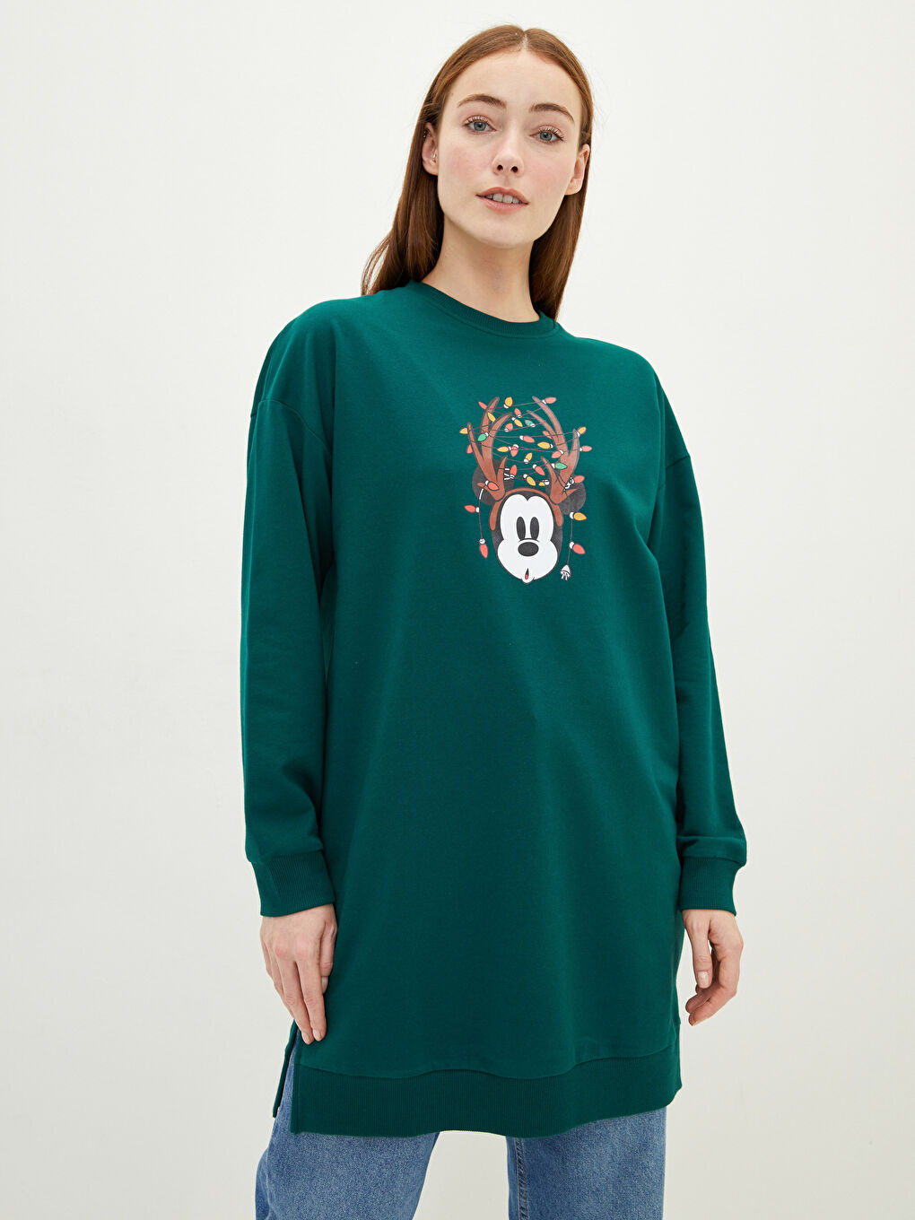 Crew Neck Mickey Mouse Printed Women's Sweatshirt Tunic-2