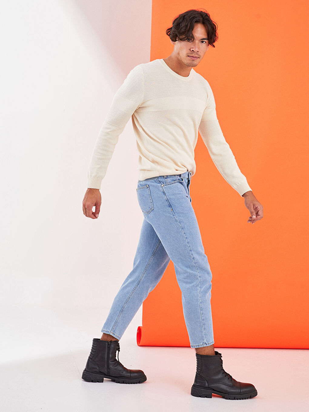 Crew Neck Long Sleeve Men's Tricot Sweater-2