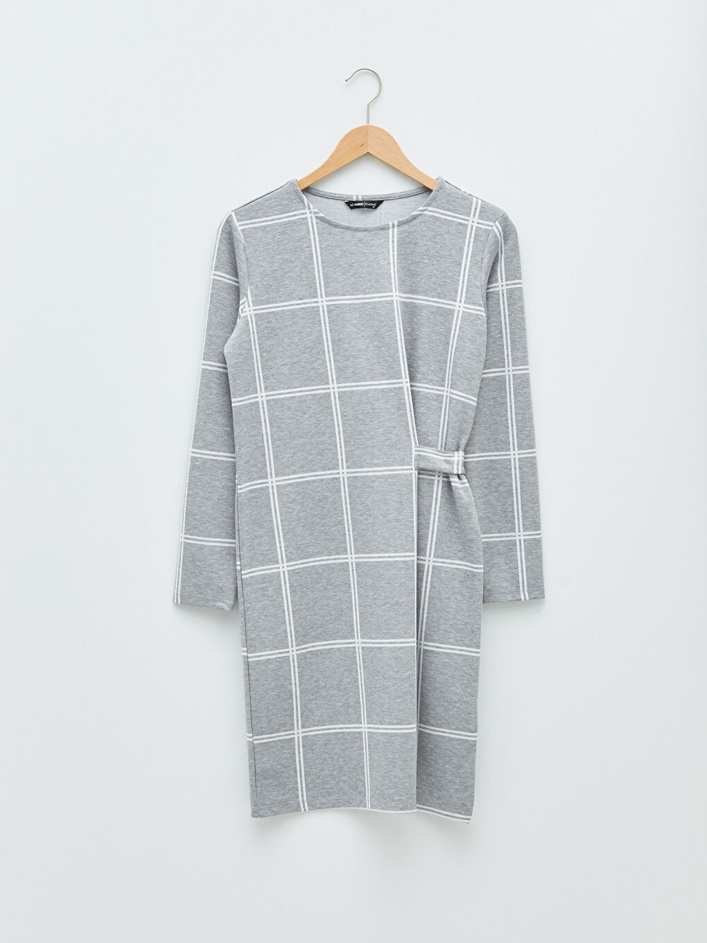 LCWAIKIKI Classic Crew Neck Kareli Long Sleeve Women's Dress -W1HS70Z8-LMK
