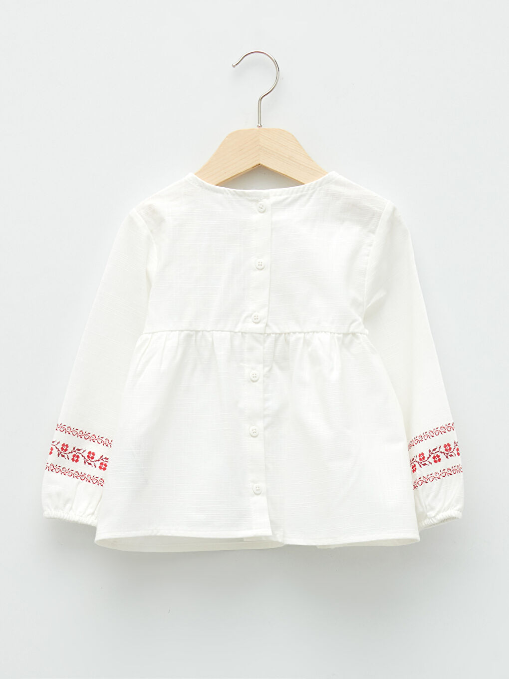 Beyaz Bisiklet Yaka Uzun Kol Baskılı Kız Bebek Bluz-1