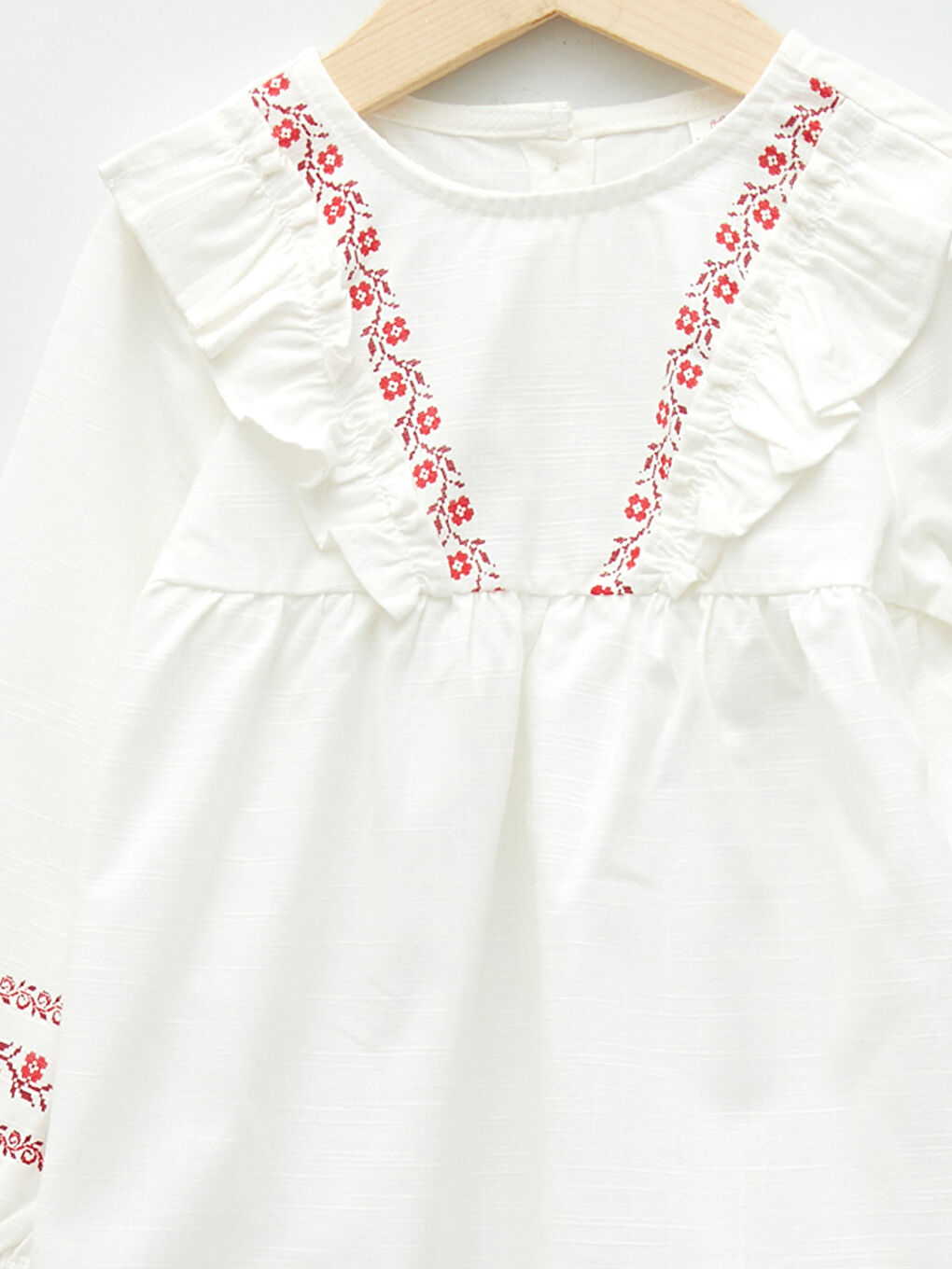 Beyaz Bisiklet Yaka Uzun Kol Baskılı Kız Bebek Bluz-2