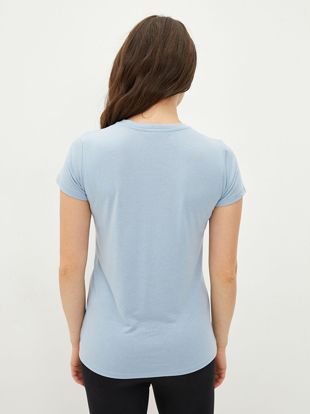 Mavi Bisiklet Yaka Düz Kısa Kollu Hamile Tişört-4