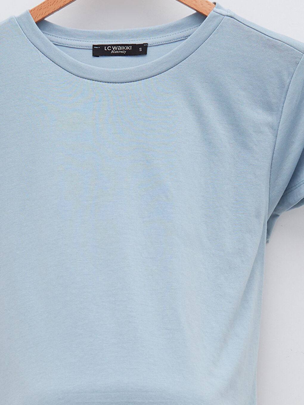 Mavi Bisiklet Yaka Düz Kısa Kollu Hamile Tişört-7