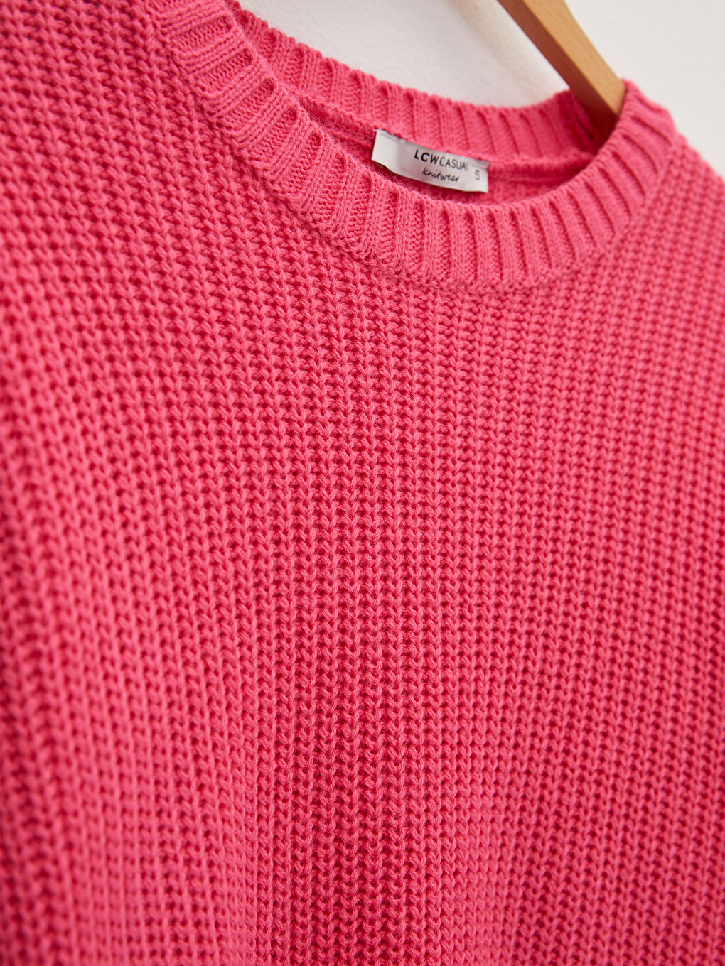 Pembe Bisiklet Yaka Kendinden Desenli Uzun Kollu Kadın Triko Kazak-7