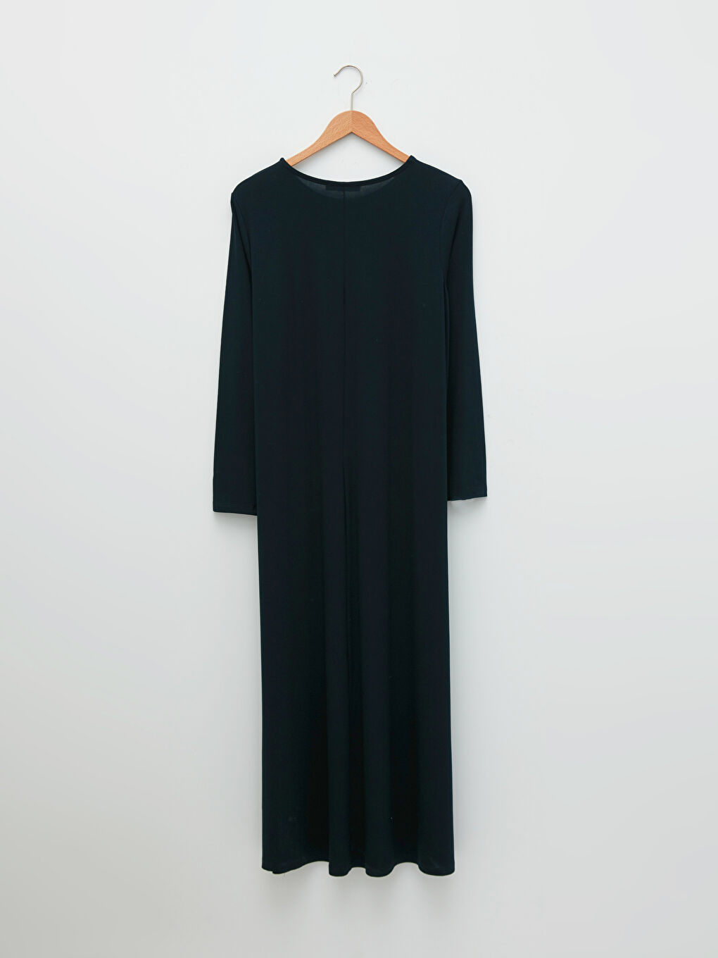 Lacivert Bisiklet Yaka Nakışlı Uzun Kollu A Kesim Viskon Kadın Elbise-5