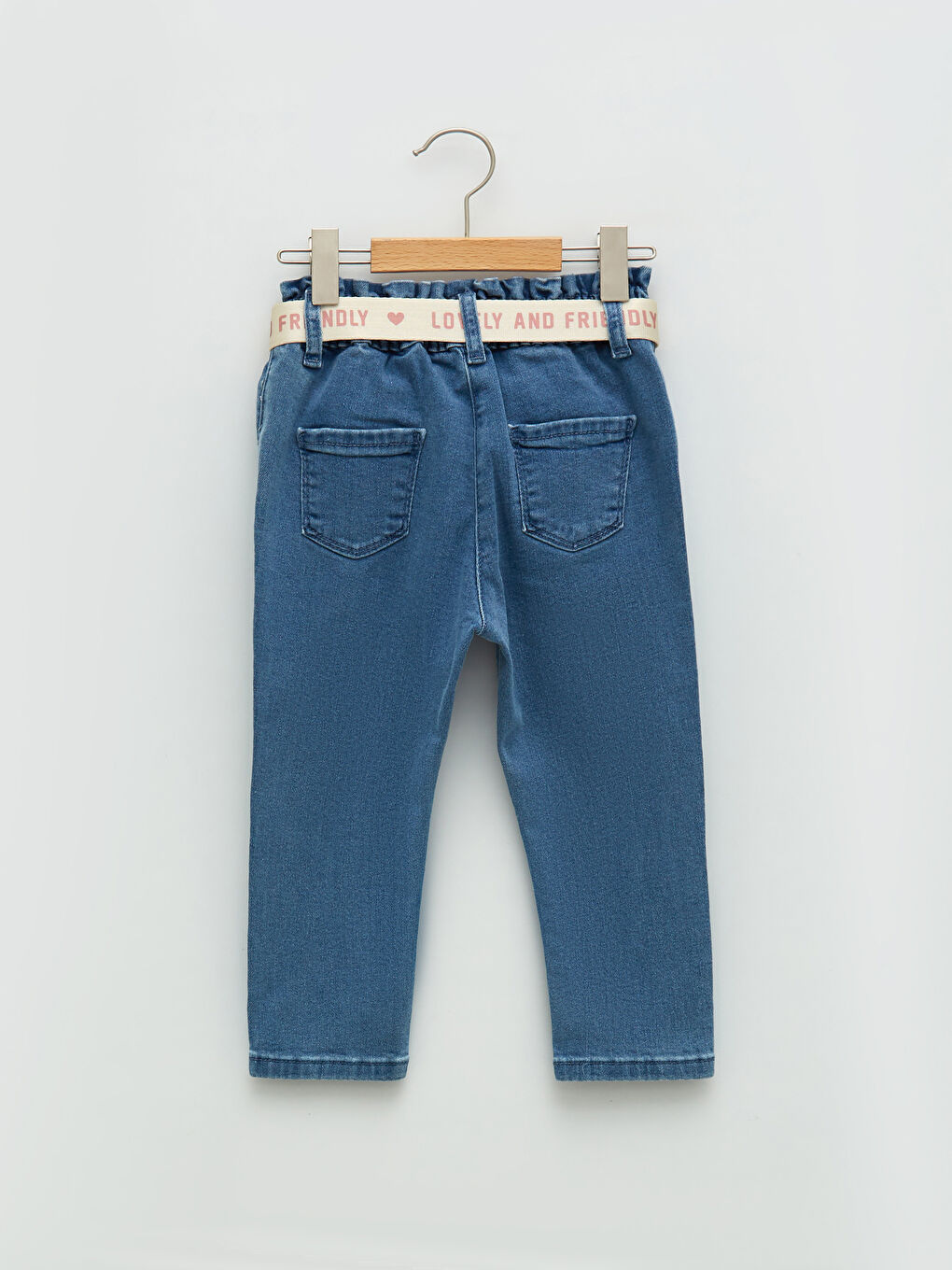 Basic Elastic Waist Baby Girl Jean Pants and Belt 2 Piece Set-1