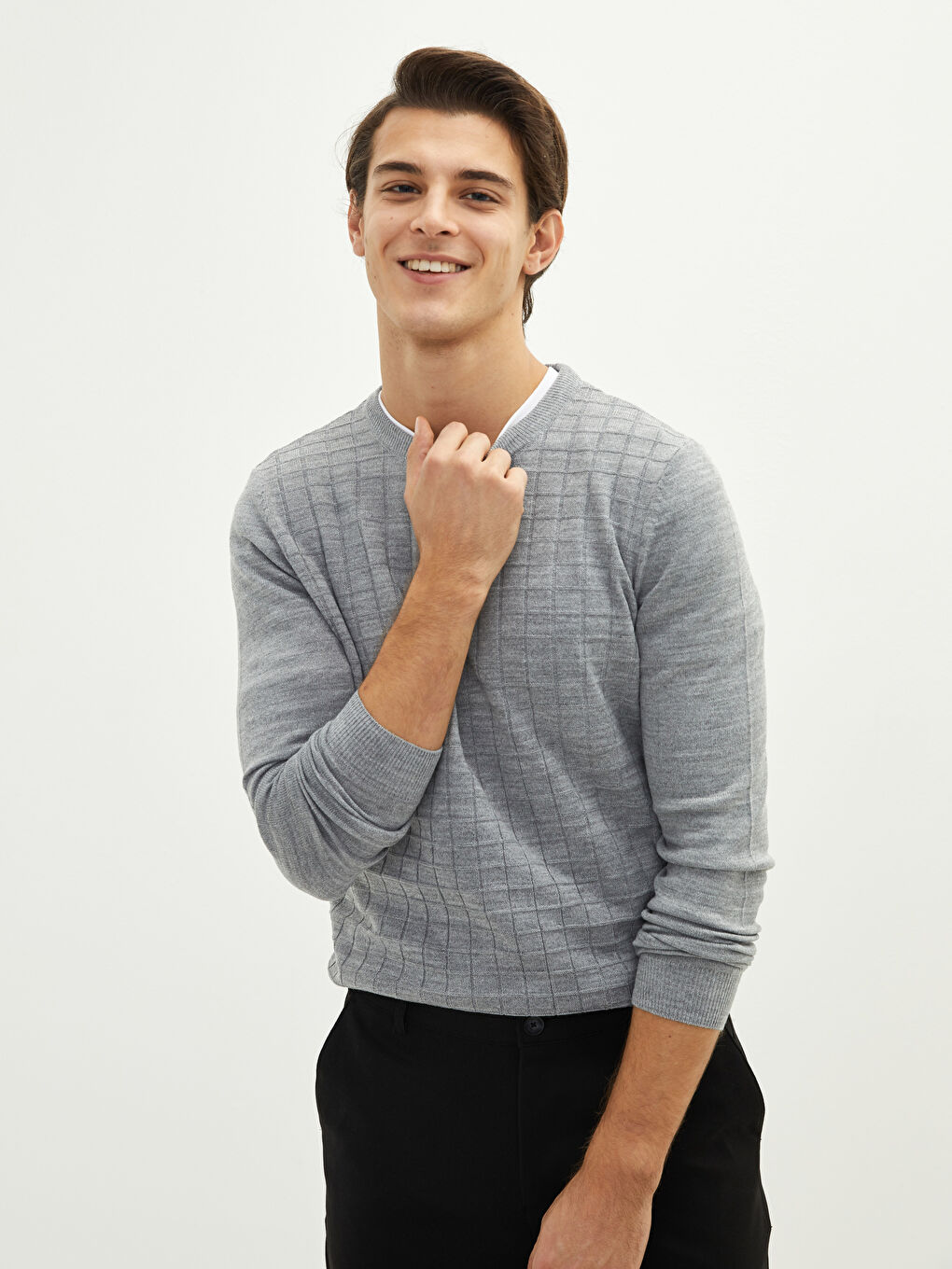 Crew Neck Long Sleeve Men's Tricot Sweater-1