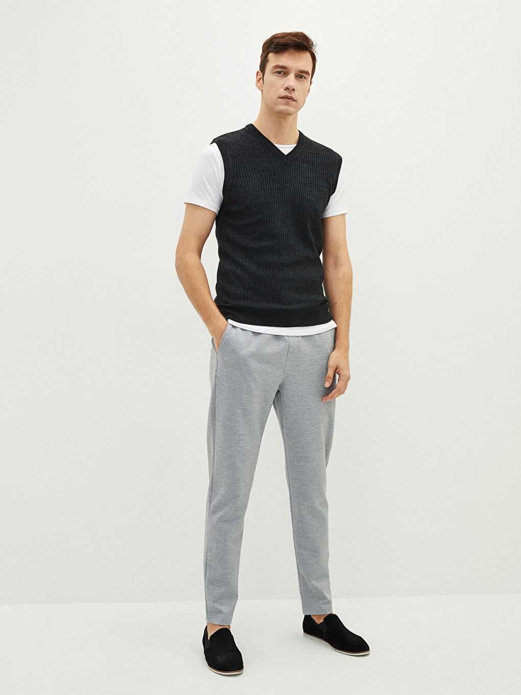 سترة صوفية بدون أكمام بياقة على شكل حرف V عادية للرجال-3