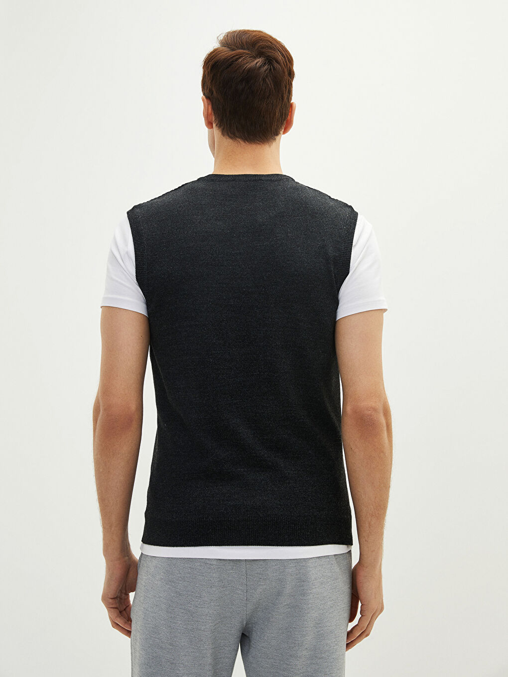 سترة صوفية بدون أكمام بياقة على شكل حرف V عادية للرجال-4