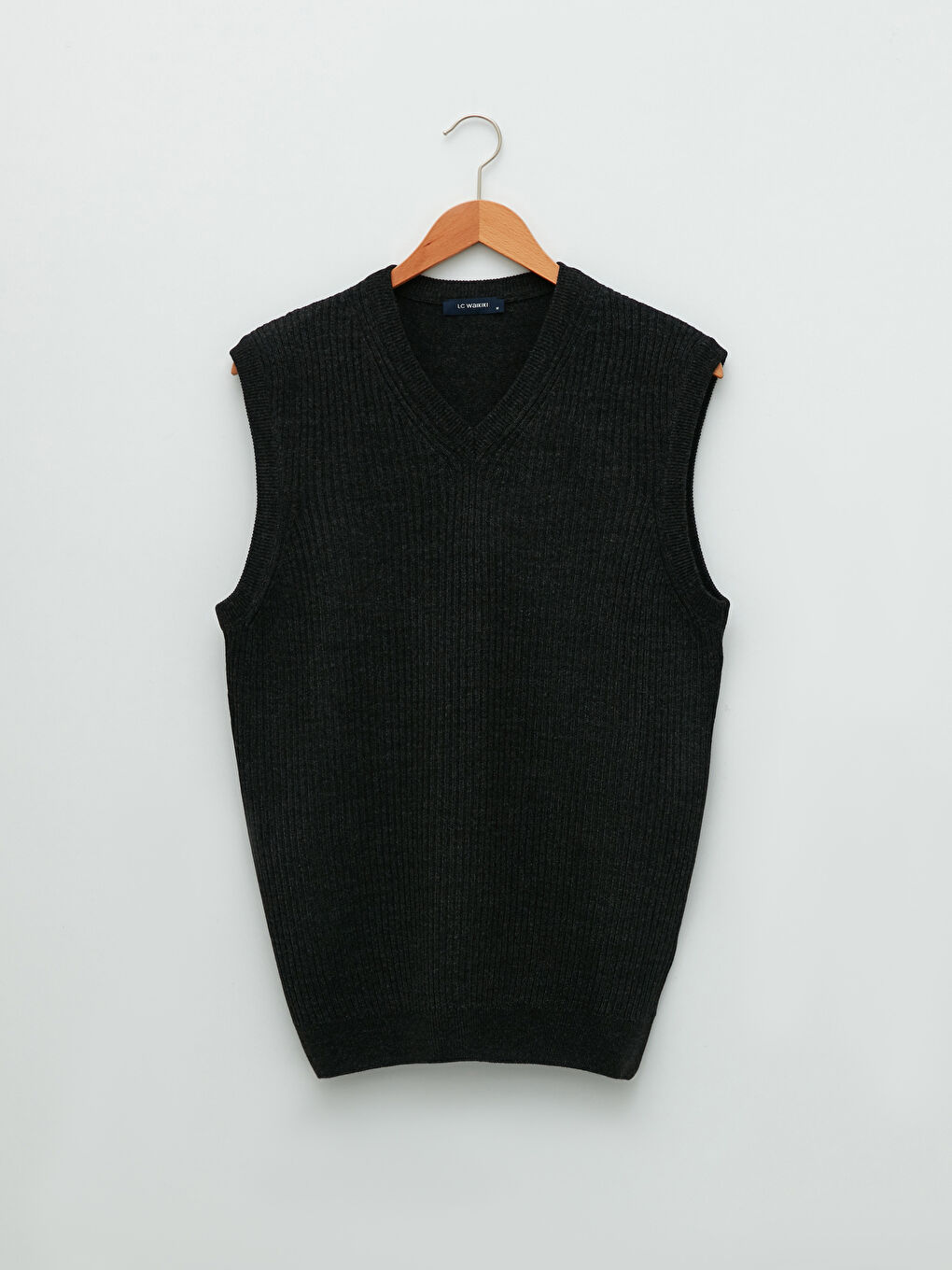 سترة صوفية بدون أكمام بياقة على شكل حرف V عادية للرجال-5