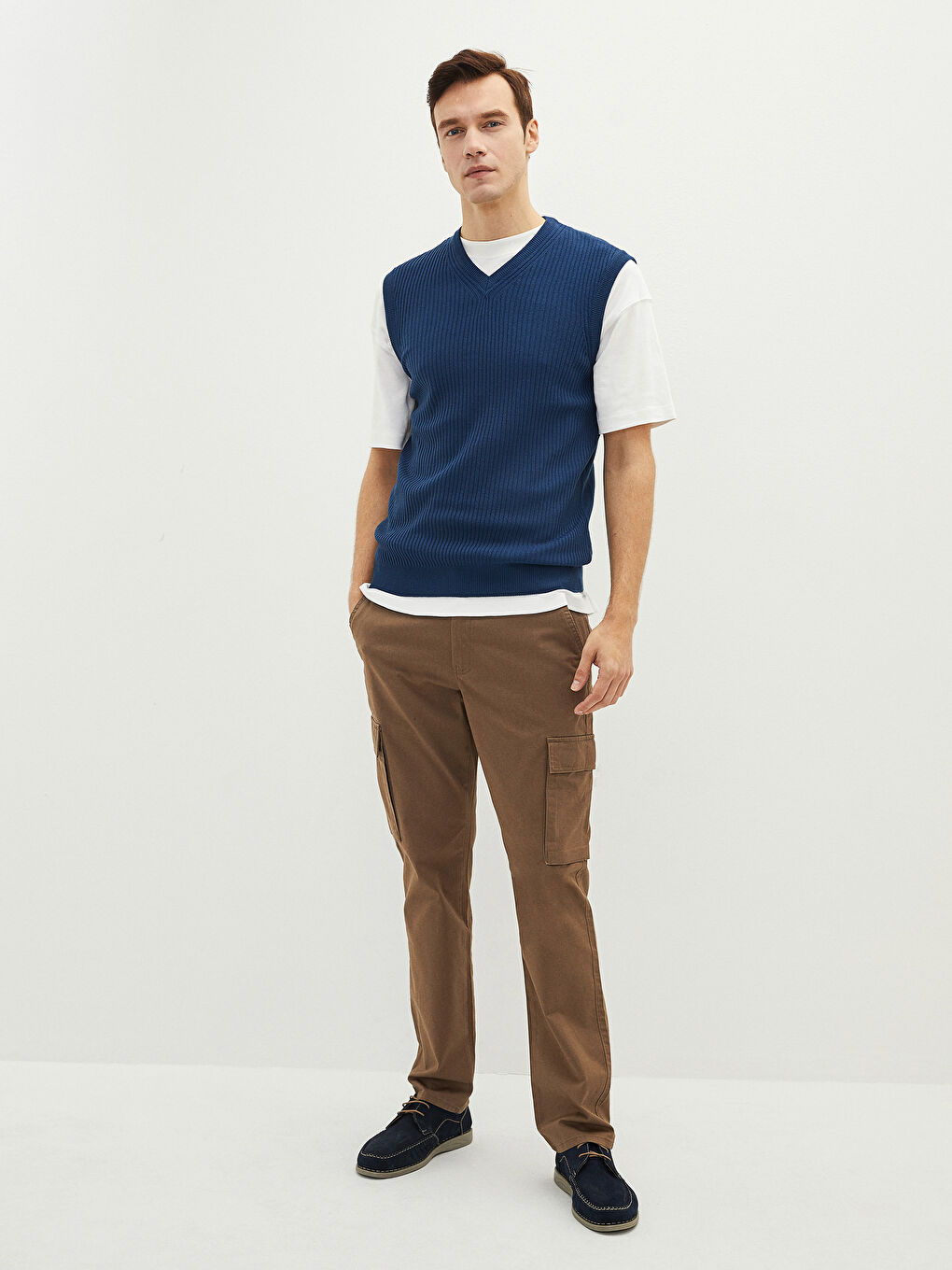 Gilet Pull Droit Sans Manches Encolure en V pour Hommes-3