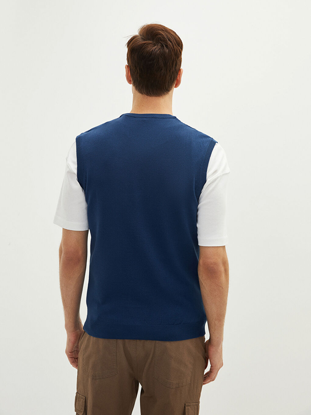 Gilet Pull Droit Sans Manches Encolure en V pour Hommes-4