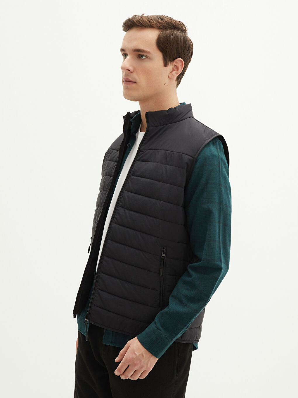 Siyah Standart Kalıp Dik Yaka Erkek Yelek