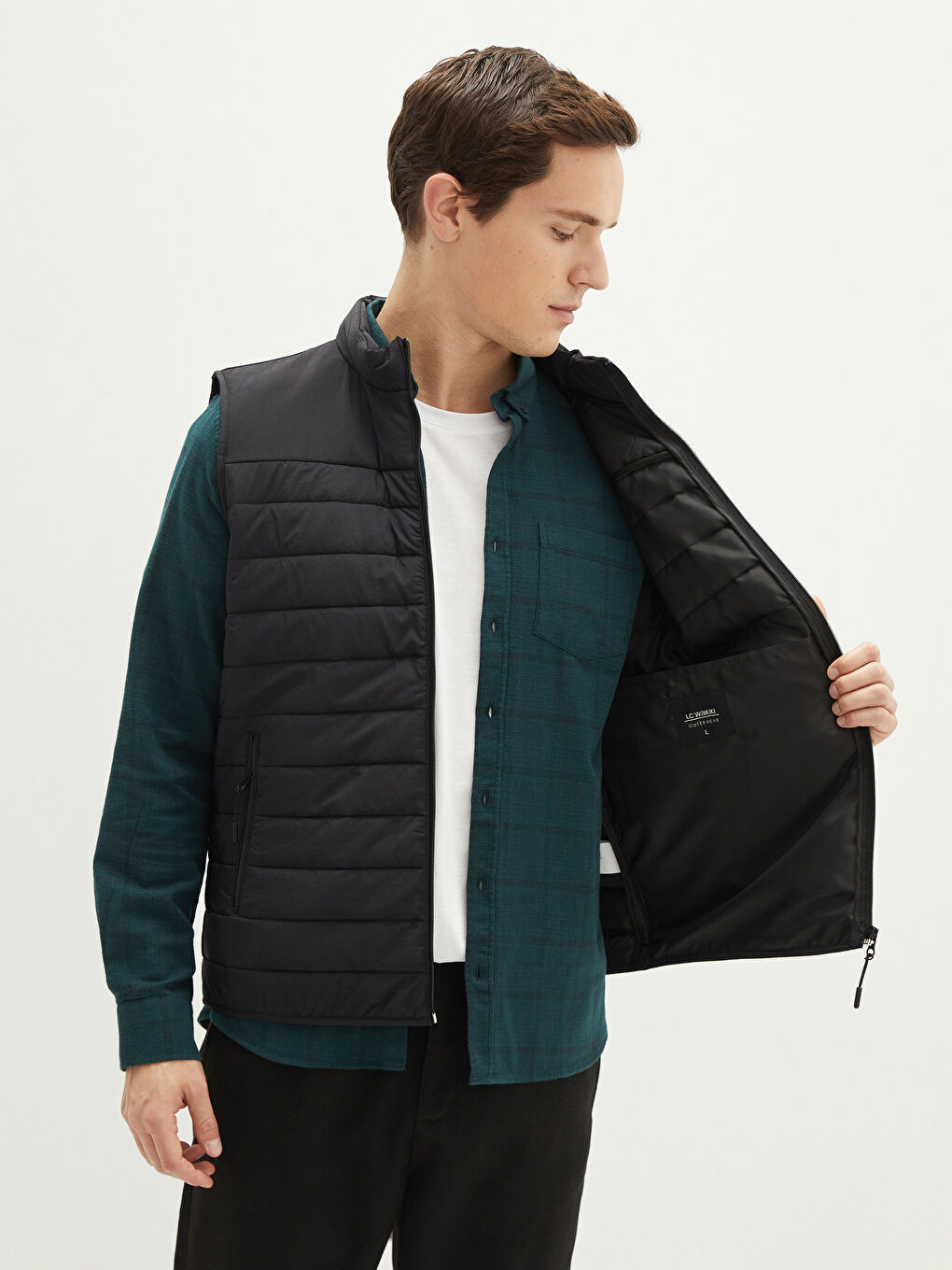 Siyah Standart Kalıp Dik Yaka Erkek Yelek-1