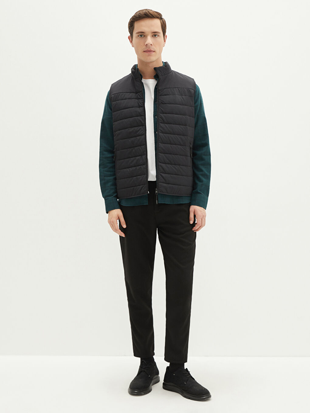 Siyah Standart Kalıp Dik Yaka Erkek Yelek-2