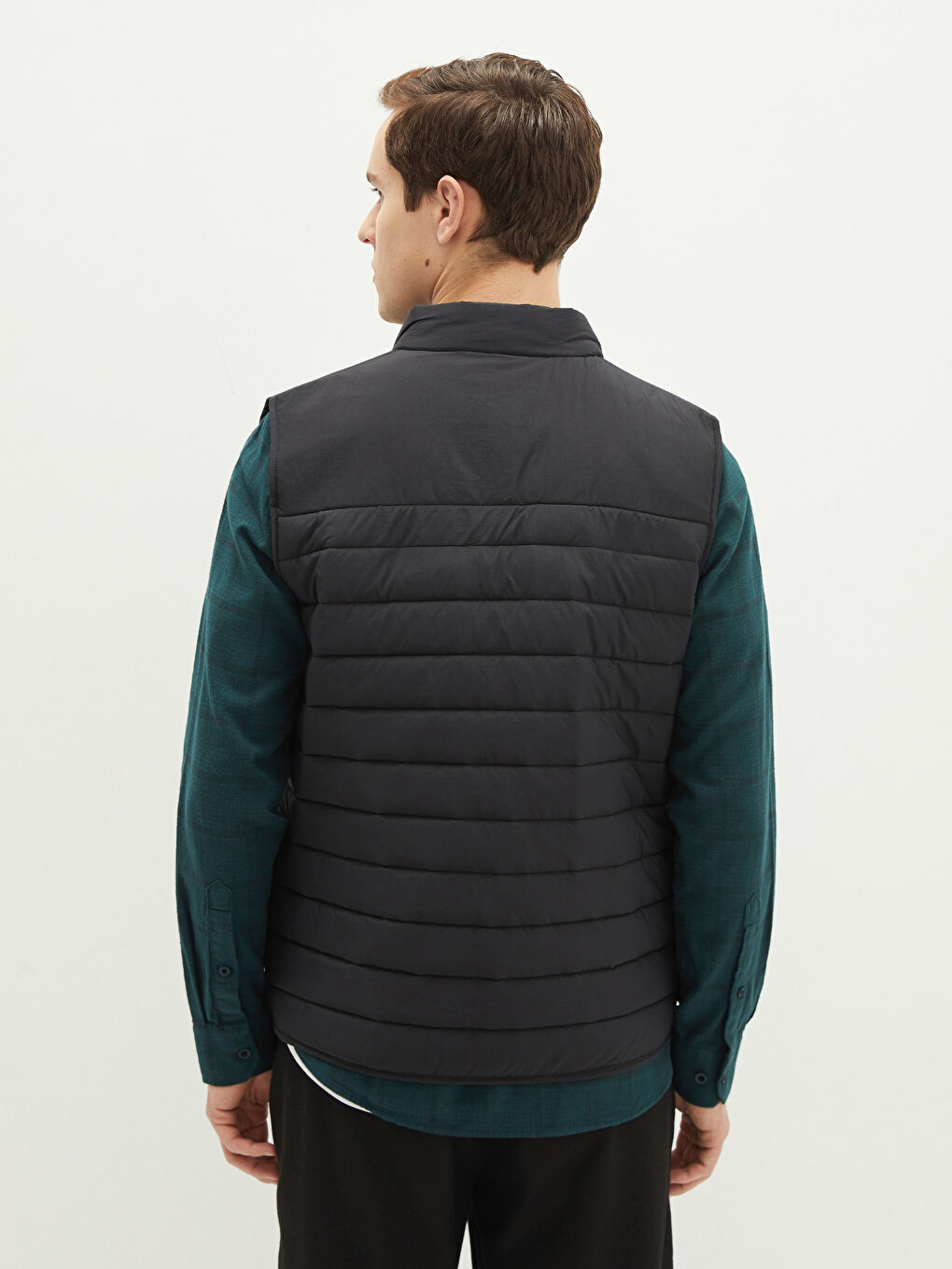 Siyah Standart Kalıp Dik Yaka Erkek Yelek-4