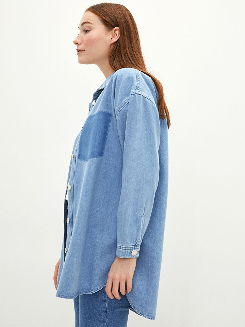 LCW Modest Hemdkragen Farbblock Langarm Frauen Rodeo Jeans-Tunika -W1HU24Z8-H45