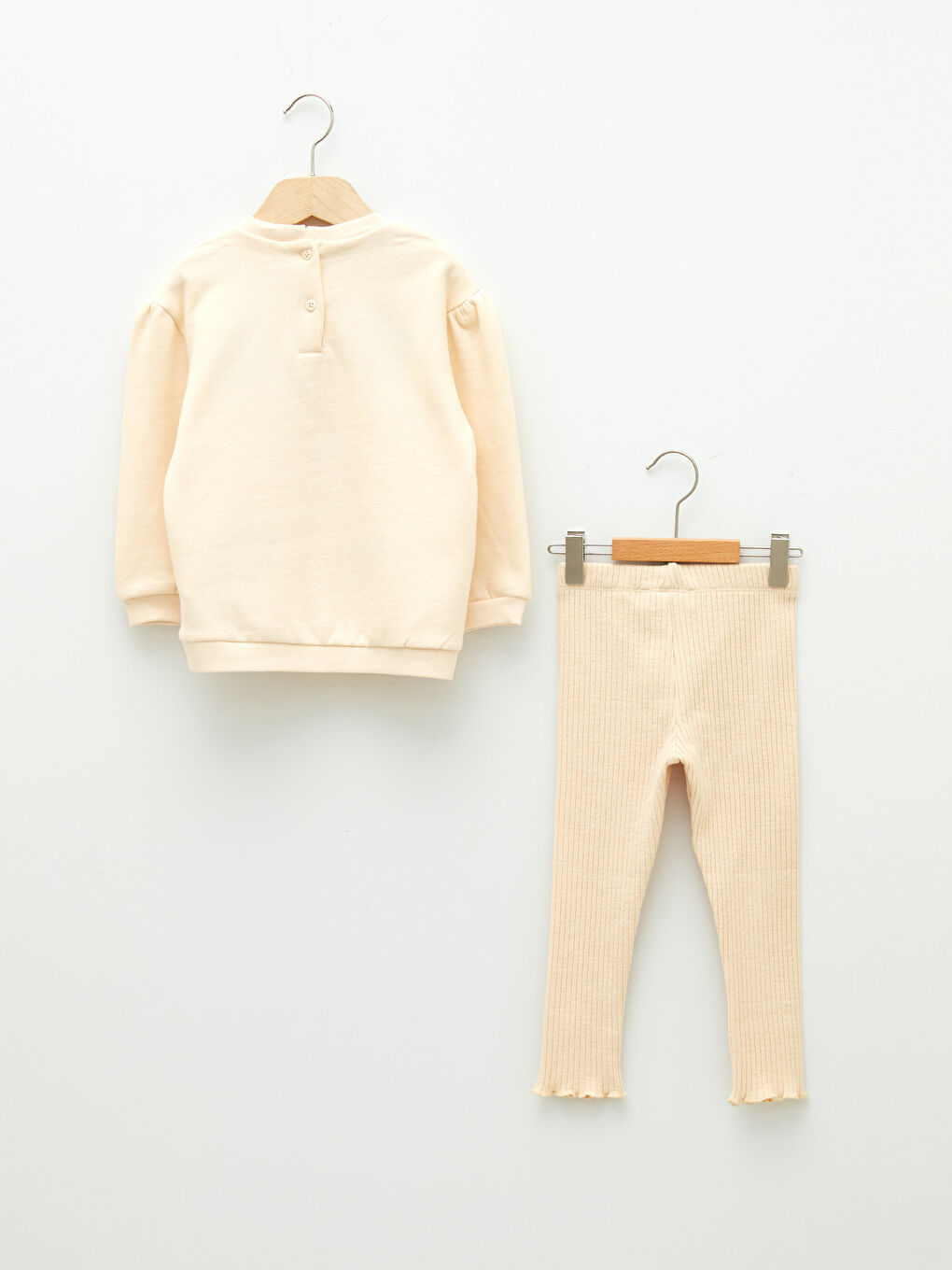 Crew Neck Long Sleeve Embroidery Detailed Baby Girl Sweatshirt and Tights 2-Pack-1