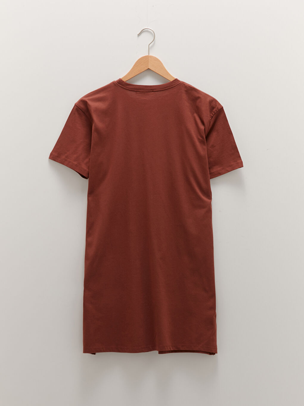 Kahverengi Bisiklet Yaka Düz Kısa Kollu Pamuklu Kadın Tunik-6