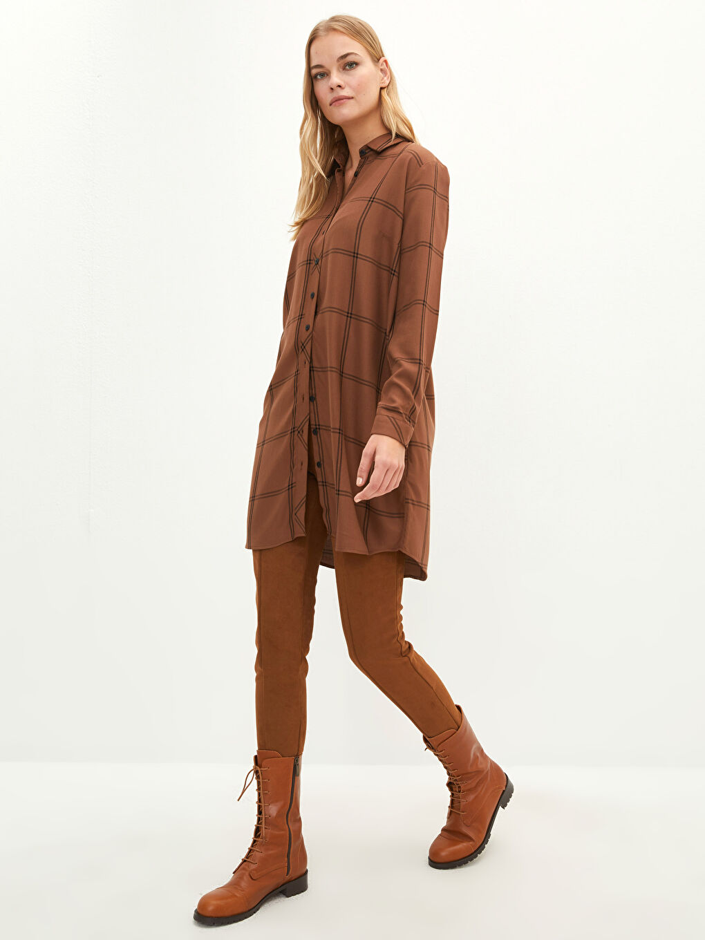 Plaid Long Sleeve Viscose Women's Shirt Tunic-2