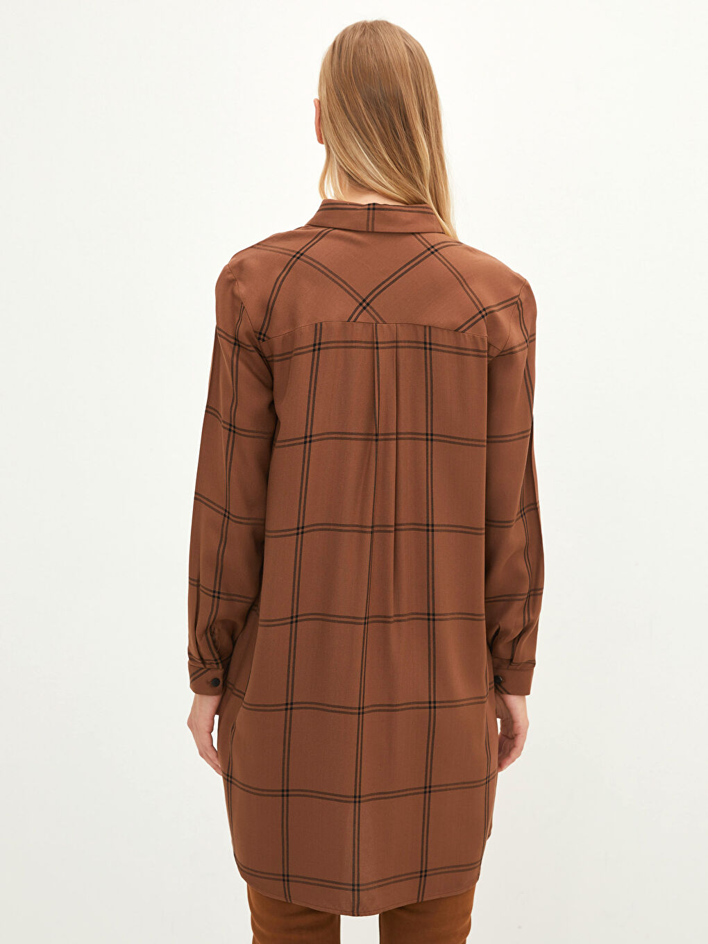 Plaid Long Sleeve Viscose Women's Shirt Tunic-4