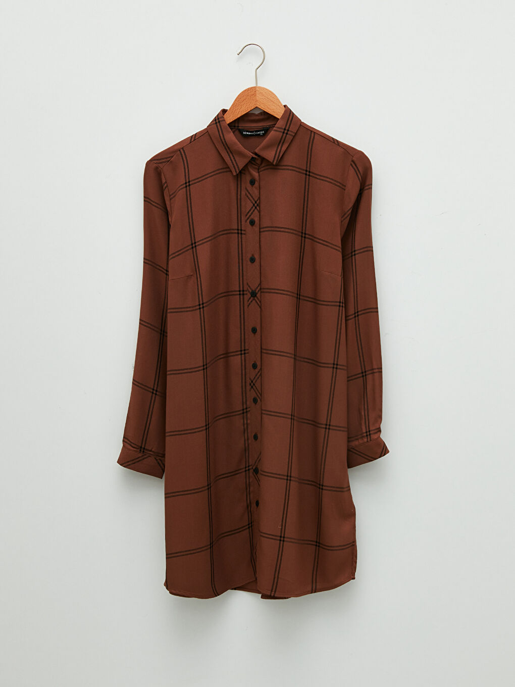 Plaid Long Sleeve Viscose Women's Shirt Tunic-5