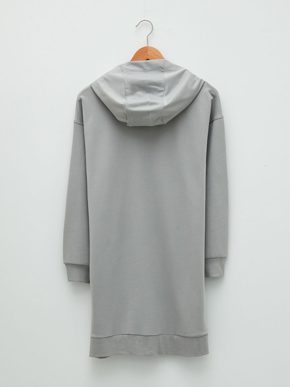 Gri Kapüşon Yaka Baskılı Uzun Kollu Kadın Spor Hırka-6