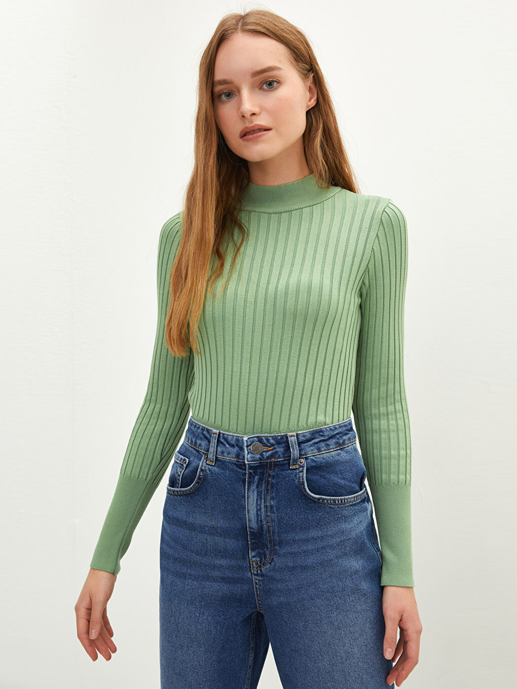 Yeşil Yarım Balıkçı Yaka Kadın Triko Kazak